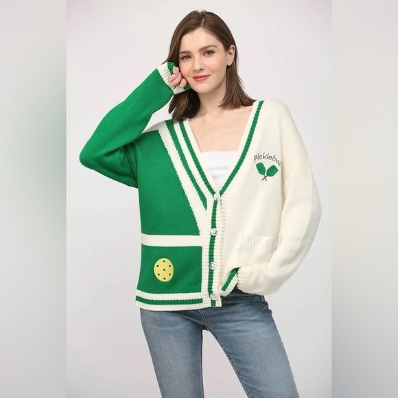 NWT Fate Pickleball Cardigan Women's Size Large Green and White‎ - Picture 1 of 5
